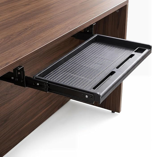 jojofuny Under Desk Keyboard Tray with Pen Organizer, Screw-Mounted Slide-Out Organizer Drawer, 20x10 inches Space-Saving Under Desk Shelf for Mouse, Pens & Office Supplies