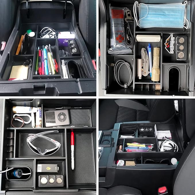 JOJOMARK Compatible with Toyota Tundra Accessories Center Console Tray Organizer for Tundra 2014-2020 2021 Insert ABS Armrest Box Secondary Storage (Black)