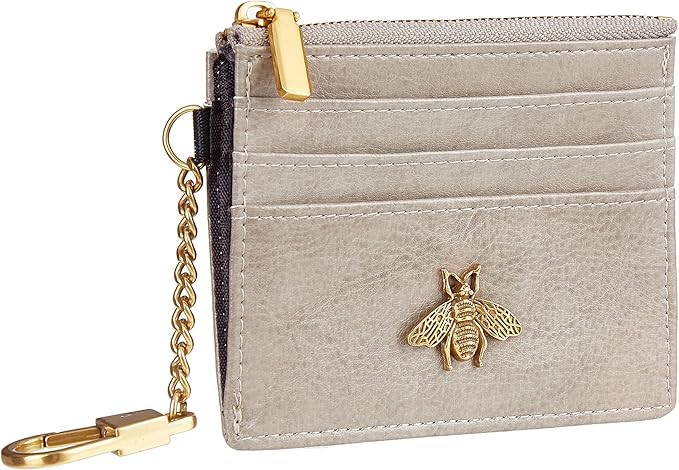 SEAVILIA Card Holder Keychain Wallet for Women with ID Window RFID Coin Purse Bee Gifts Slim Minimalist Small Wallet