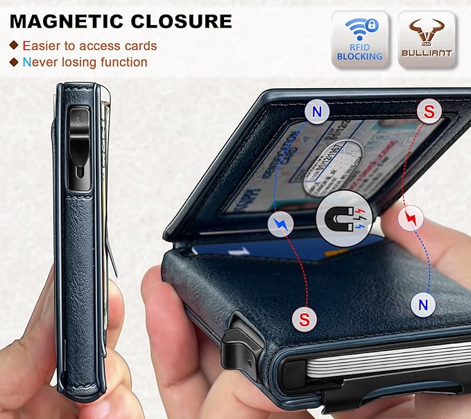 BULLIANT Men Wallet,Magnetic Metal Wallet Money Clip 9Cards Pop-up Access RFID Blocking