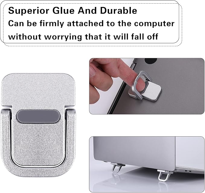 2PCS Portable Keyboard Riser, Self-Adhesive Mini Laptop Stand Invisible Computer Keyboard Stand for Desk, Laptop Feet Compatible with Pro/Air, Lenovo, Surface (Silver)