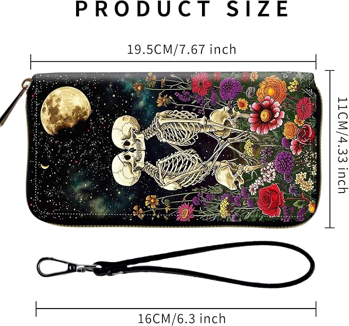 Wallet,Leather Long Wallet Suitable For Ladies And Teenagers - Detachable Wristband + RFID Travel Wallet With Card Slot - Skeleton Floral
