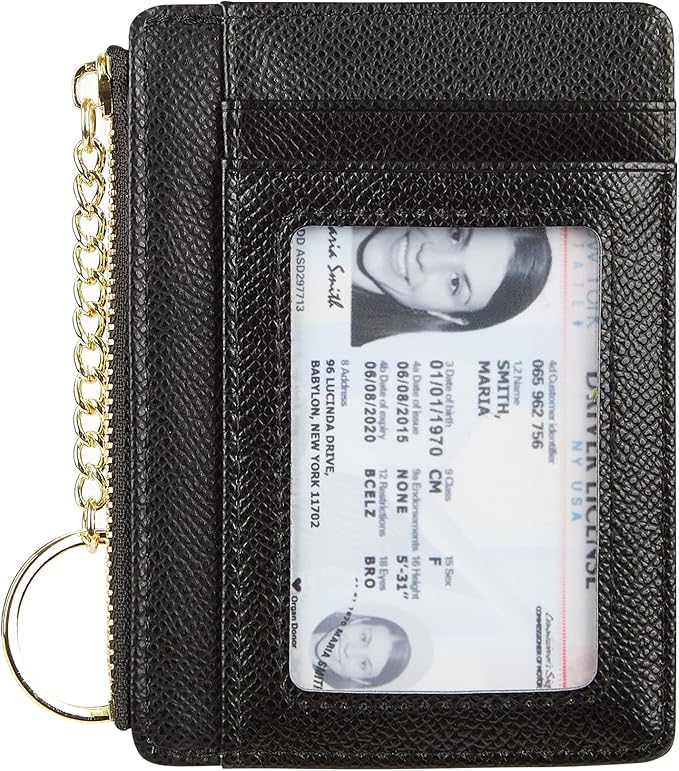 Women's Slim Minimalist Card Holder Coin Changes Purse Keychain Front Pocket Wallet With ID Window