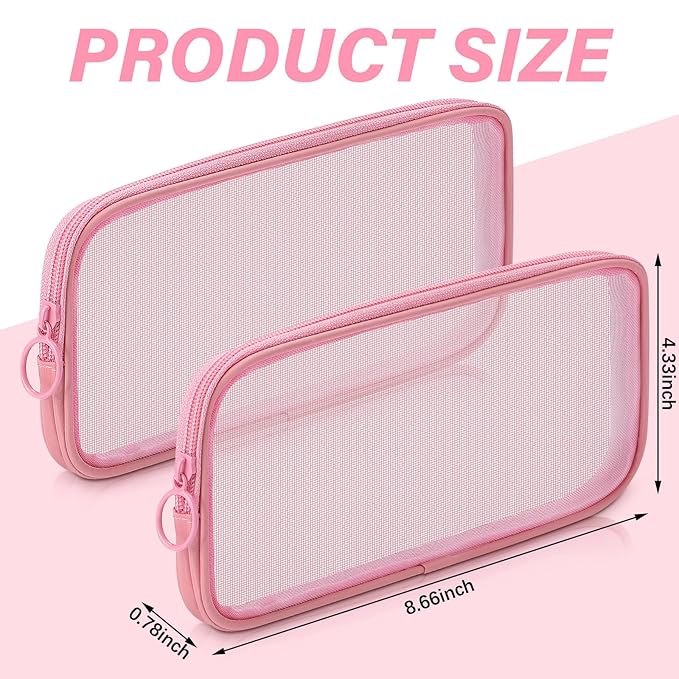 Weewooday 4 Pcs Mesh Makeup Bag Mesh Cosmetic Bag Toiletry Pouch with Zipper Mini Makeup Cosmetic Purse for Daily Accessory(Medium,Pink)