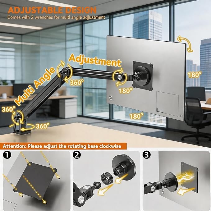 Portable Monitor Holder Mount Arm with Strong Magnetic 360° Rotating Base Bearing Over 5LBS Compatible with 12.9/14.6/15.6/17.3/18.5 inch iPad Pro/Mini/Air/Surface/Samsung