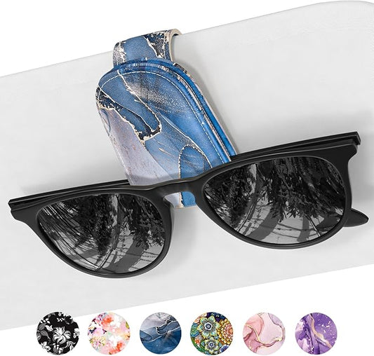 Sunglasses Holder for Car Visor, Magnetic Leather Car Sunglass Holder, Car Sun Visor Glasses Hanger Clip, Car Interior Accessories for Women Men, Fits All Size Eyeglasses