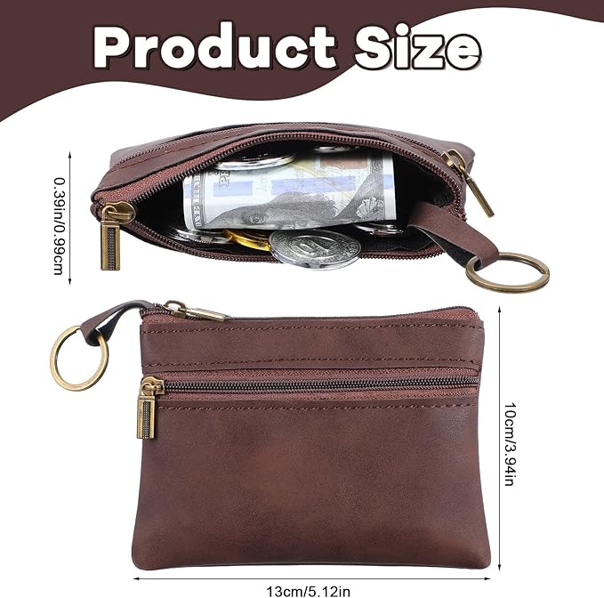 1 Pc Leather Change Purse For Women, Small Wallet With Zipper Mini Coin Purse Wallets, Brown Wallet Card Holder For Women Men