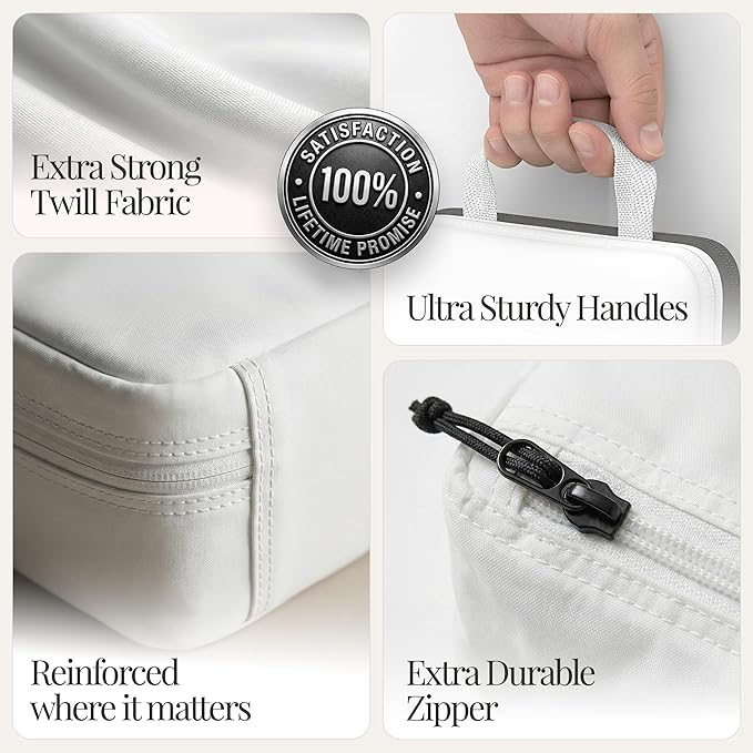 Well Traveled 4 pcs Compression Packing Bags Cubes Set with HybridMax Double-Capacity Design - Packing Cubes for Travel Compression to Maximize Limited Luggage Space, White