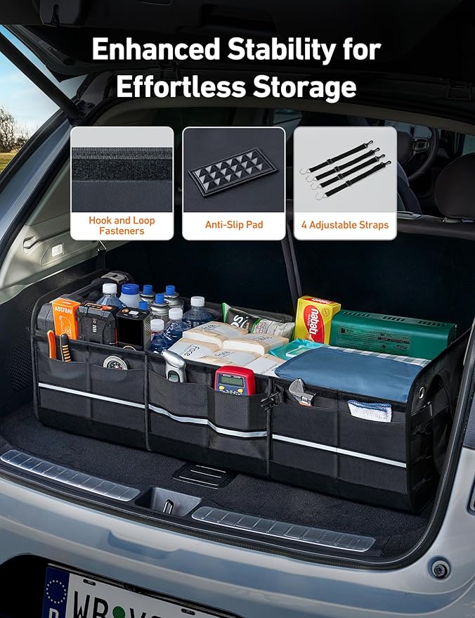 AstroAI Car Trunk Organizer Storage Large for SUV, Truck, Pickup, Collapsible Trunk Organizer Portable Storage Box with Cooler Bag, Foldable Cover, Nylon Handles, PU Bottom and PE Plate