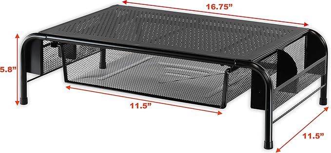 Simple Houseware Metal Desk Monitor Stand Riser with Organizer Drawer, Black, 2 Packs