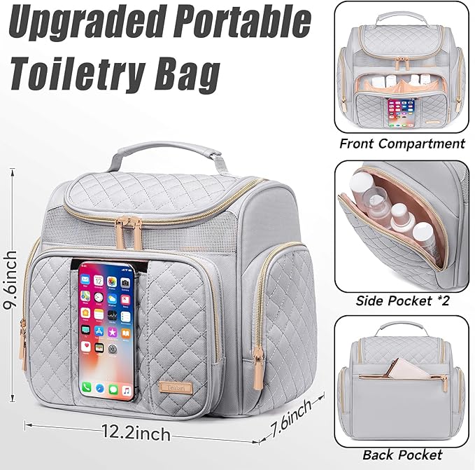 Tealari Large Toiletry Bag for Women Men,Bathroom Bag,Water Resistant Shower Bag,Makeup Bag,Portable Shower Caddy for College Dorm,Hanging Travel Toiletry Bag with Transparent Waterproof Phone Pocket