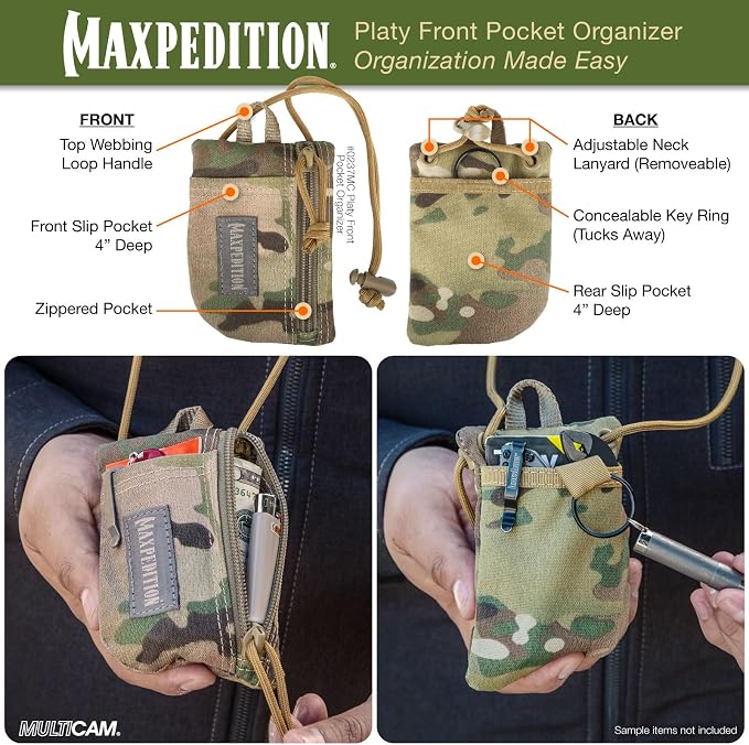 MAXPEDITION Platy Pocket Organizer, Durable EDC Tool Pouch for Men, Neck Wallet with Paracord Lanyard, Holds Flashlight, Multitool, Pen, Notebook