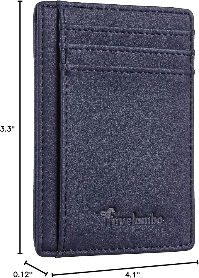 Travelambo Front Pocket Minimalist Leather Slim Wallet RFID Blocking Medium Size