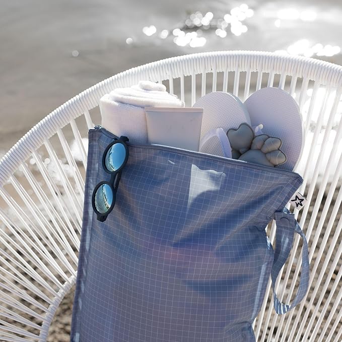 Tiny Twinkle Mess Proof Wet Bags | 2-Pack Reusable Waterproof Wet Bags for Swimsuits | Baby Clothes | Travel & Diaper Bag (Gingham,Grid)