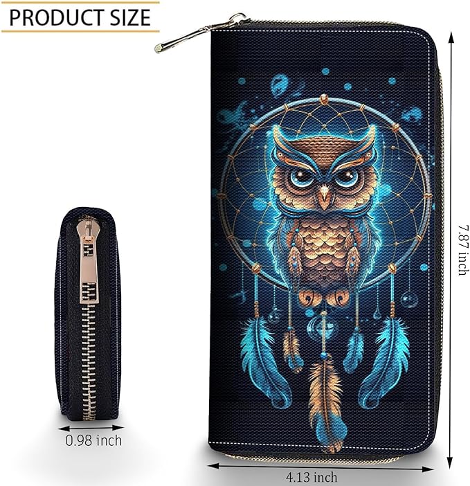 Bxgolkgd Womens Wallet, RFID Blocking Leather Wallet,Large Capacity Wallet Credit Card Holder PU Leather Ladies Clutch with Zipper Coin Pocket - Dreamcatcher Owl