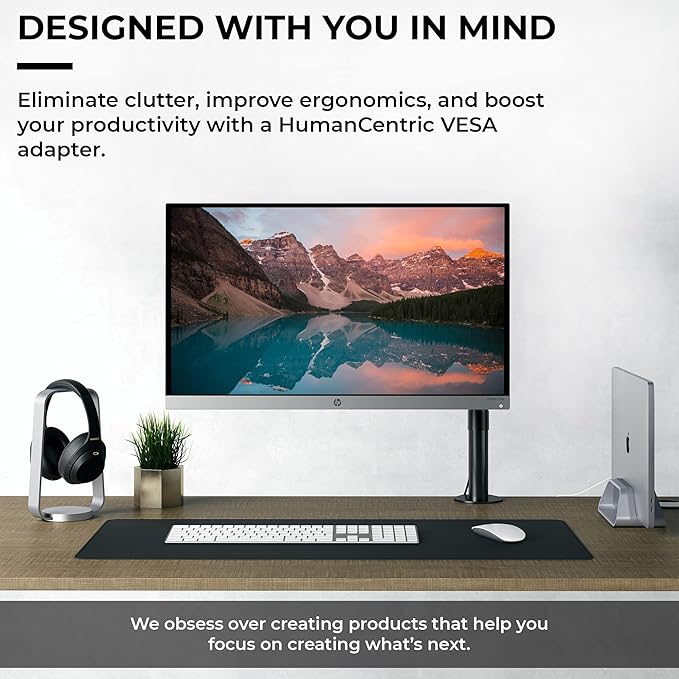 HumanCentric VESA Mount Adapter Compatible with HP Pavilion 27xw, 25xw, 24xw, 23xw, 22xw, 22cwa, 27cw, 25cw, 24cw, 23cw, and 22cw Monitors, Works with 75x75 and 100x100mm Patterns Hardware Included