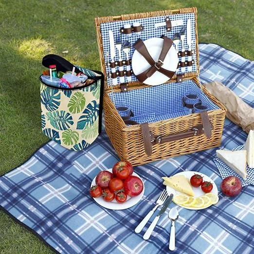 Biyejit Palm Leaf Large Car Trash Can for Back Seat - Car Garbage Bag with Tissue Holder and Bottle Pockets - Seatback Organizer with Lid for Vans, SUVs and Trucks