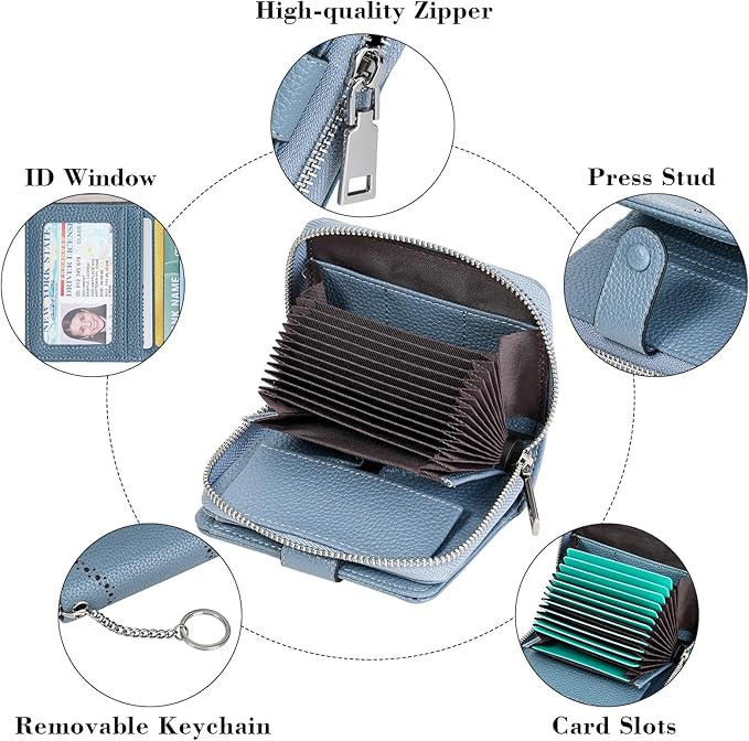 GAEKEAO Women's Leather Wallet RFID Blocking Card Holder with Many Compartments Small Purse with Zipper Key Chain Wallets
