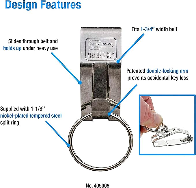 Lucky Line Belt Key Clip Secure A Key Slip On (40501), Nickel