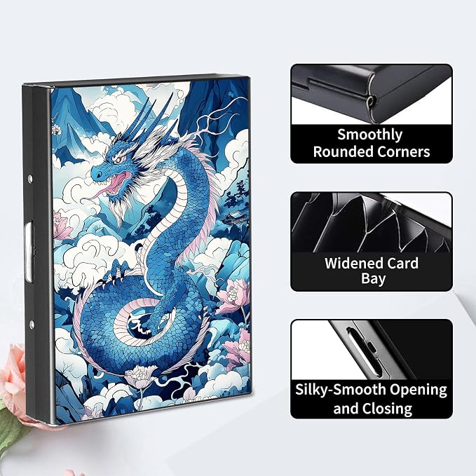 RFID Metal Wallet Credit Cards Holder Slim Mini Business Card Holder Metal ID Case Gift for Men Women,Anime Dragon