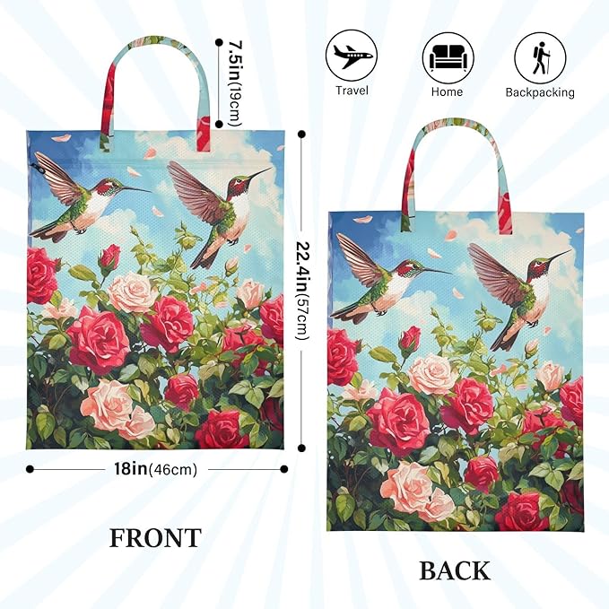 Travel Laundry Bags 2 PC Wet Dry Bag with Handle Dirty Clothes Organizer for Swimsuits Beach Camping Waterproof Washable Cartoon July 4th Red Roses and Hummingbirds