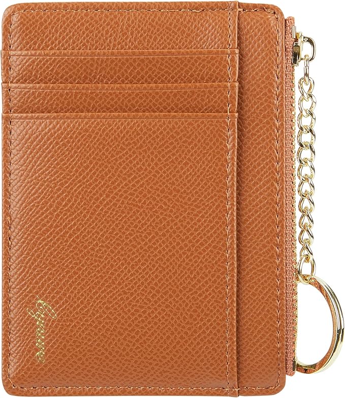 Women's Slim Minimalist Card Holder Coin Changes Purse Keychain Front Pocket Wallet With ID Window