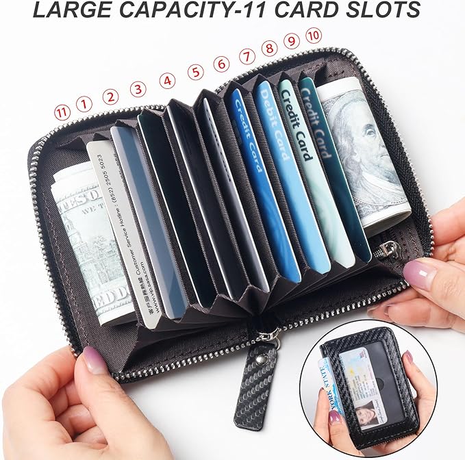 EcoVision Credit Card Holder RFID Card Case Wallet, Small Accordion Zipper Card Case Holder, Card Organizer Case for Women Men