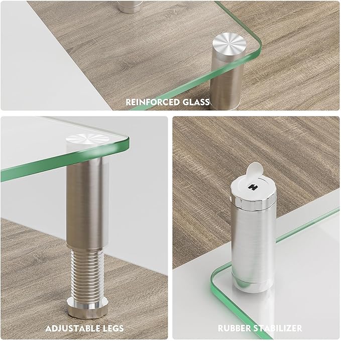 Hemudu Clear Computer Monitor Riser with Height Adjustable Multi Media Desktop Stand for Flat Screen LCD LED TV, Laptop/Notebook/Xbox One,HD01T-001