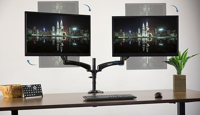 VIVO Premium Black Dual Monitor Pneumatic Counterbalance Height Adjustable Arm, Desk Mount Stand, Holds 2 LCD Screens up to 27 inches STAND-V002JB