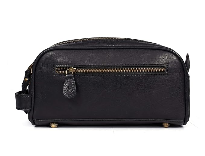 10" Premium Leather Toiletry Travel Pouch With Waterproof Lining | King-Size Handcrafted Vintage Dopp Kit By Aaron Leather Goods (Carob)