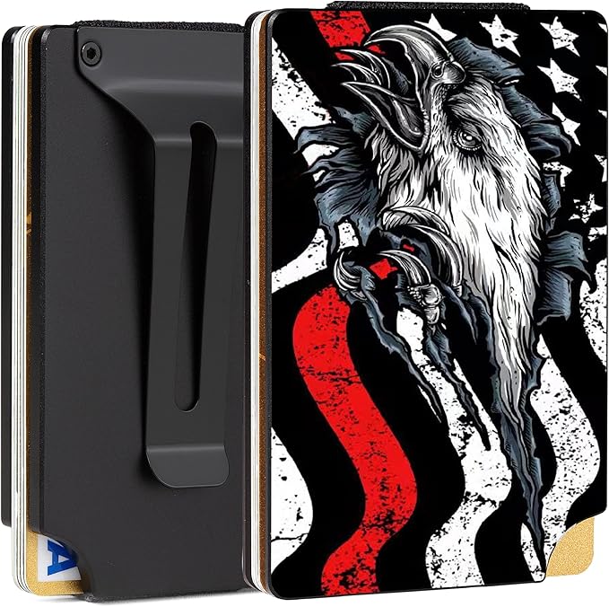 Slim Wallet for Men,RFID Blocking Minimalist Metal Wallet, Money Clip/Cash Holder, Front Pocket Aluminum Credit Card Holder, Ideal Gift for Men,Redline-American USA Flag
