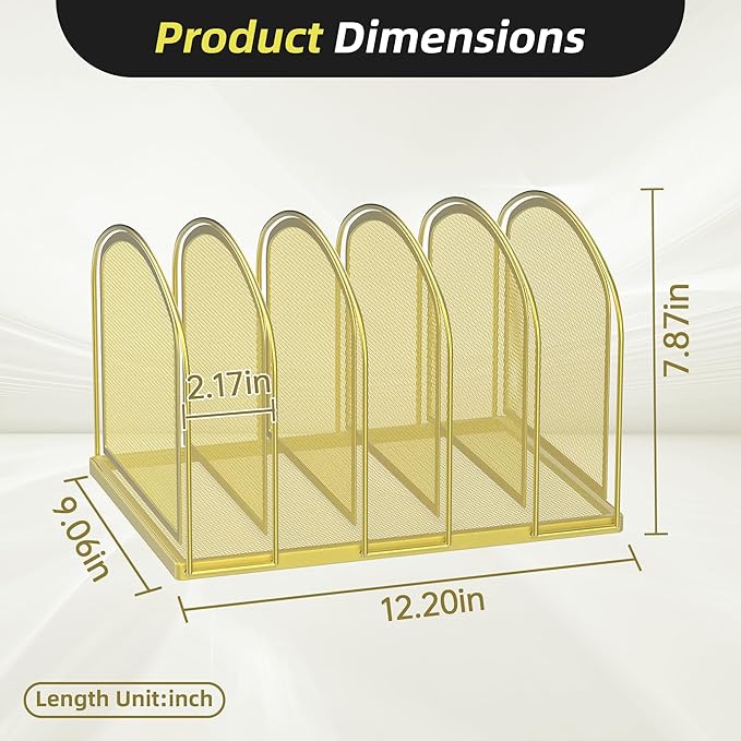 SUPEASY File Organizer for Desk, 5-Section Mesh Desk Organizer, Vertical File Holder Desktop Organizer File Sorter, File Folder Holder for Office Supplies, Gold