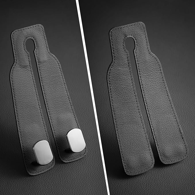 Jayanes Genuine Leather Car Seat Hooks for Headrest - Flexible Car Seat Back Storage Hook for Purses and Bags, Upgraded Car Purse Hook Holder Hanger Organizer for Head Rest (Black-1 Pack)