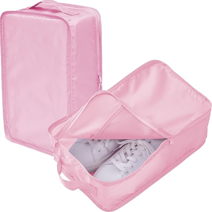 tianzong Travel Shoe Bag with Handle Holds 2 Pairs of Shoes, Shoe Packing Cubes for Travel (Pink, 2 Pack)