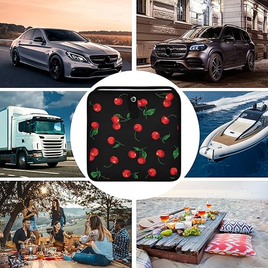 Cherry Black Car Trash Can, Foldable Hanging Car Trash Bag, Watercolor Fruit Leaves Small Waterproof Car Accessories Garbage Bin