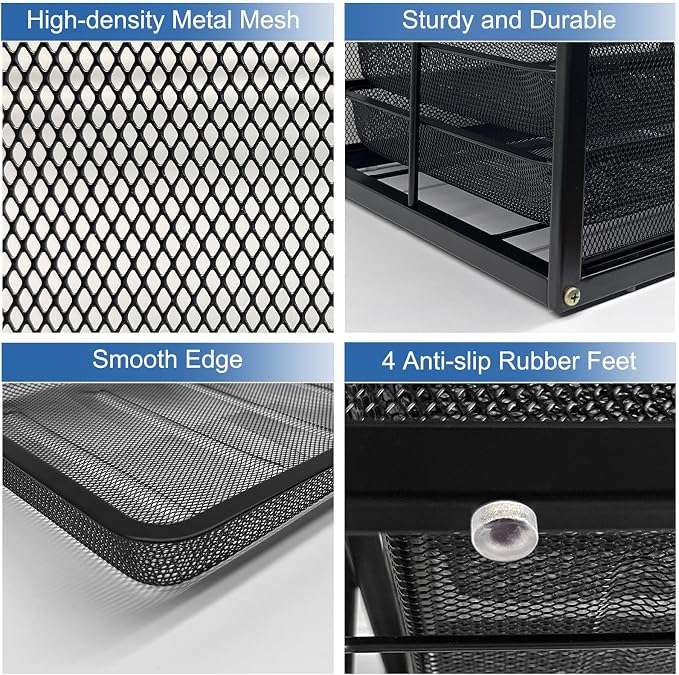 Natwind Mesh Desk Organizer with 6 Tier Sliding Drawers, Paper Sorter, Multi-Functional Home Office Supplies Storage Tray for Letters, Documents, Books, Mail, Files, Arts & Crafts Supplies - Black