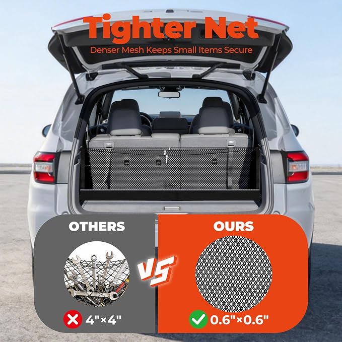 3-Layer Cargo Net for Jeep Grand Cherokee 2021-2026, Multi-Zone Trunk Storage Net with Zippered Bottom Bag, Heavy-Duty Cargo Organizer Netting for Camping, Travel & Daily Use
