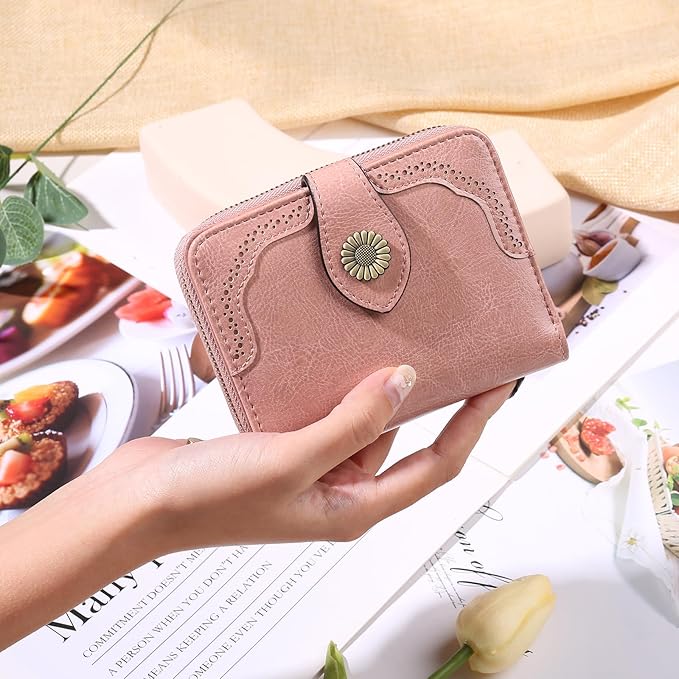 SENDEFN Small Womens Wallet Leather RFID Blocking with Multiple Card Slots and Zipper Coin Pocket