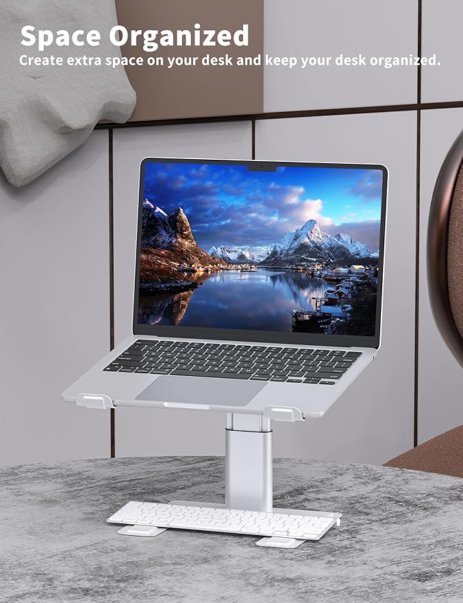 ALASHI Laptop Stand for Desk, Computer Stand Adjustable Height, Ergonomic Notebook Laptop Riser, Aluminum Metal Holder Compatible with 10 to 17.3 Inches Notebook PC Computer, Silver