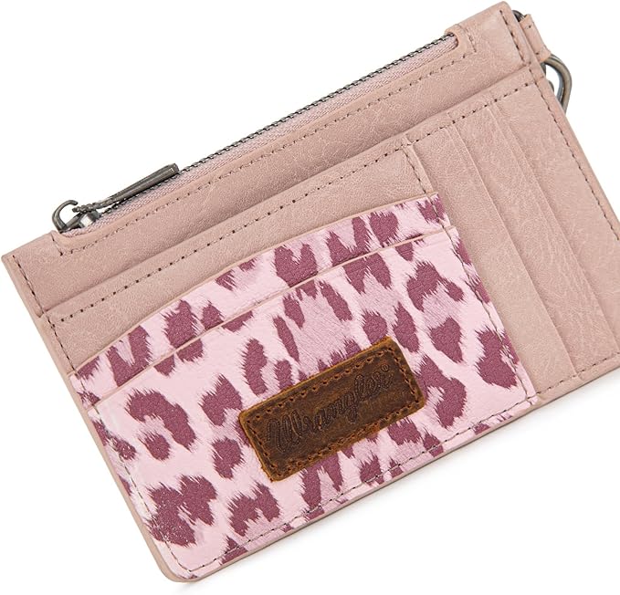 Montana West X Wrangler Credit Card Wallet Leopard Print Credit Card Holder for Women Wristlet Keychain with Wallet Small Ladies Female Wallets with Coin Purse