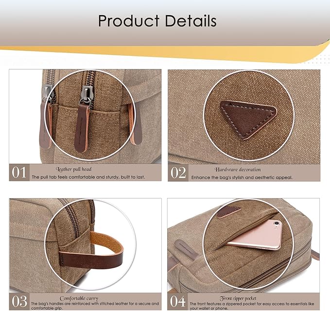 Tumecos Men’s Toiletry Bag Leather Waxed Canvas Shaving Dopp Kit Travel Accessories Organizer Bag