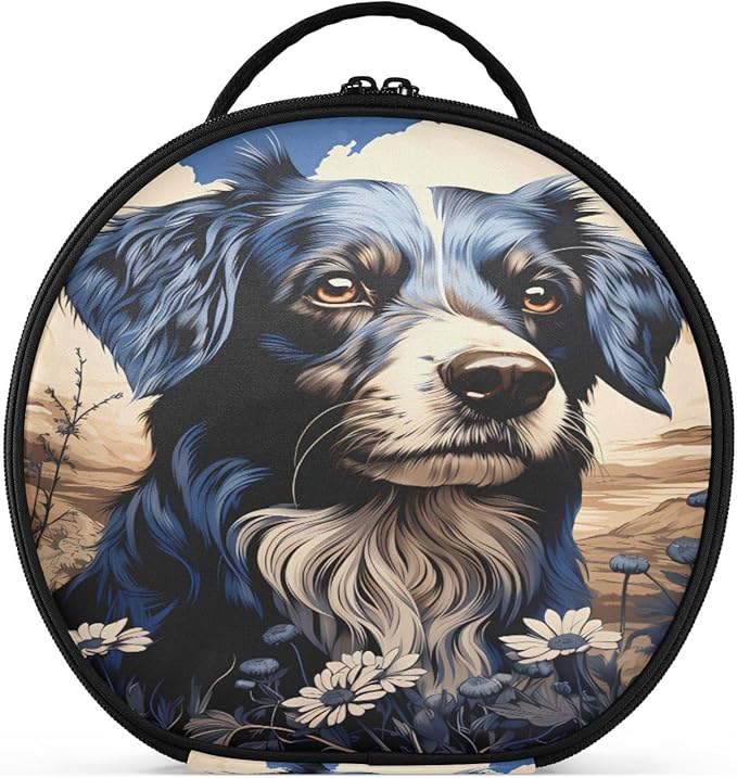 senya Round Cosmetic Pouch Travel Makeup Train Case Black Dog Makeup Organizer Bag with Adjustable Dividers Portable for Cosmetics Makeup Brushes Toiletry Jewelry Accessories