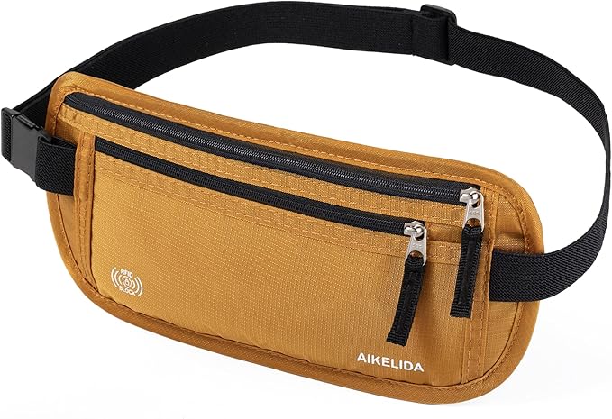 RFID Blocking Money Belt - Passport Holder & Travel Wallet, Slim Hidden Fanny Packs for Women Men - Gold
