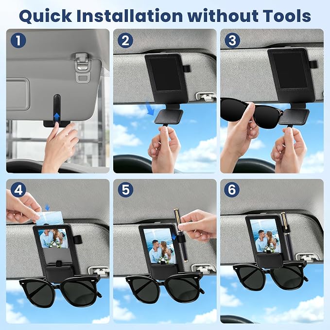 3 in 1 Sunglass & Photo Holder for Car, Car Visor Sunglasses Holder Clip, Sunglass Holder with Strong Magnetism