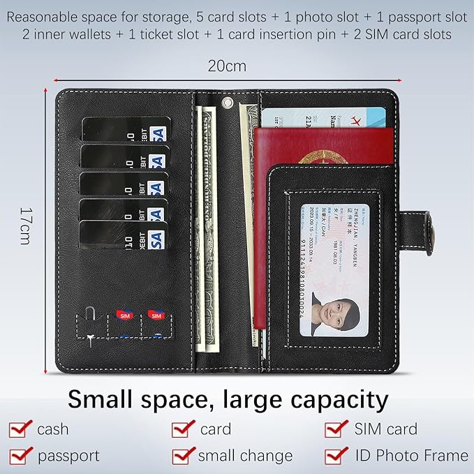 Passport Holder for Travel Essentials, RFID Blocking PU Leather Wallet Cover with Wristlet Strap Magnetic Closure Passport Book Holders Case for Women and Men, Black