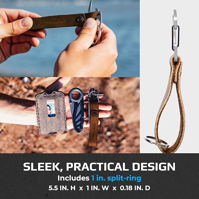 Trayvax Keyton Leather Keychain, Quick Release Carabiner Clip Key Chain for Men and Women, Stainless Steel