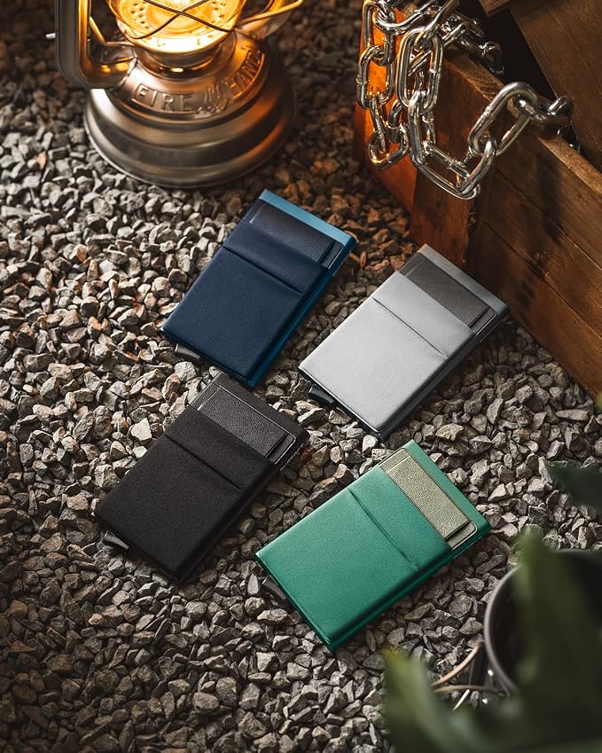 DUGRAFT Minimalist Card Wallet for Men, Slim Wallet Card Holder Pop Up Wallet with Money Front Pocket RFID Blocking Metal Credit Card Case for Men, Small Smart Wallet, Gift Box Packaging (Space Grey)