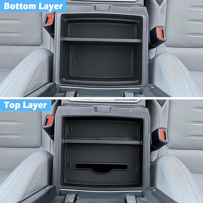 Double Layer 2024-2026 Tacoma Center Console Organizer for Toyota Tacoma (SR5/TRD Off-Road/TRD Sport/TRD Pro/Limited/Trailhunter),Durable ABS Plastic 2025 Tacoma Armrest Tray, Tissue Box Holder