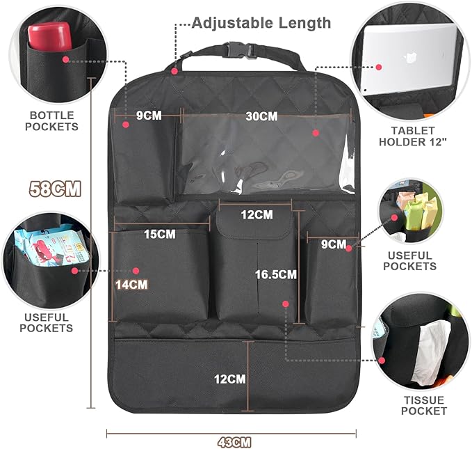 XDV Car Seat Organizers,Multi-functional Back Seat Protectors, Storage Pouches, Child kicking prevention and Tray Holders Kick Mats Back (for Cars, Kids,and Rear Seats) (Black, 2 Pack)