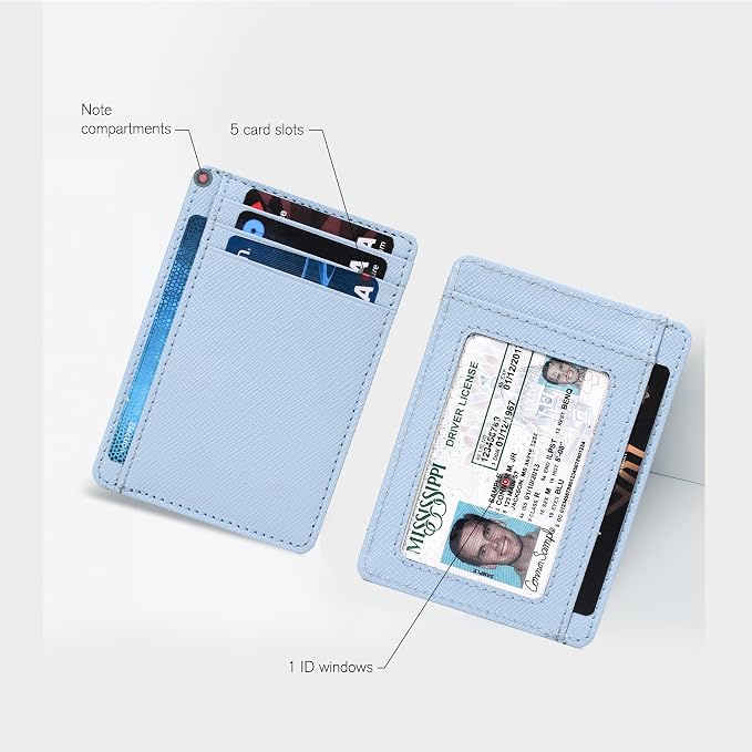 Real Leather Slim Minimalist Wallet for Men and Women -RFID Blocking Front Pocket Thin Credit Card Holder Stylish Wallets (Sky Blue)